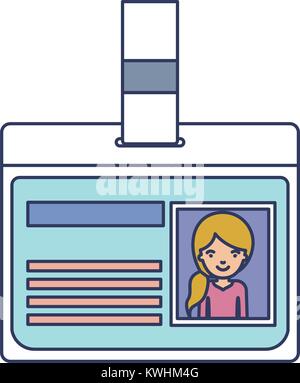 identification card with half body woman picture with pigtail hairstyle in colorful silhouette Stock Vector