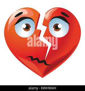Sad broken cute red heart cartoon illustration Stock Vector