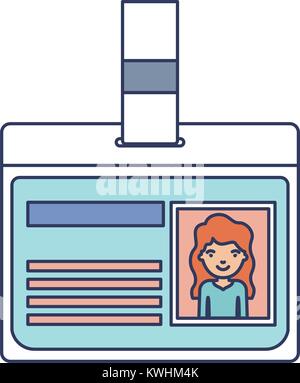 identification card with half body woman picture with long wavy hair in colorful silhouette Stock Vector