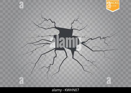Set of vector cracks isolated on transparent background. Stock Vector