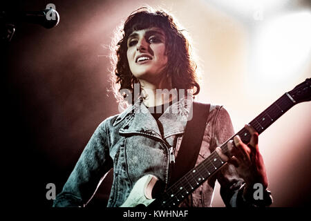 The Danish rock band Velvet Volume performs a live concert at Pumpehuset in Copenhagen. The band consists of the three Lahcmi-sisters Noa (pictured), Naomi and Nataja. Denmark, 25/03 2016. Stock Photo