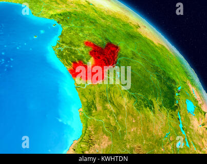 Space view of Congo highlighted in red on planet Earth. 3D illustration. Elements of this image furnished by NASA. Stock Photo