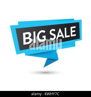 Sale label banner, black and blue colored. Vector icon isolated on white. Stock Vector