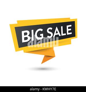 Sale label banner, black and yellow colored. Vector icon isolated on white. Stock Vector