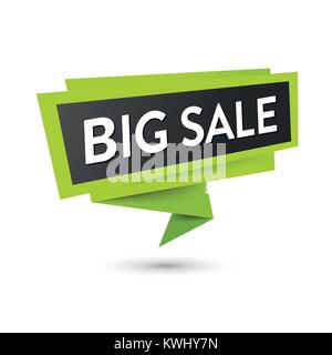 Sale label banner, black and green colored. Vector icon isolated on white. Stock Vector