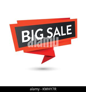 Sale label banner, black and red colored. Vector icon isolated on white. Stock Vector