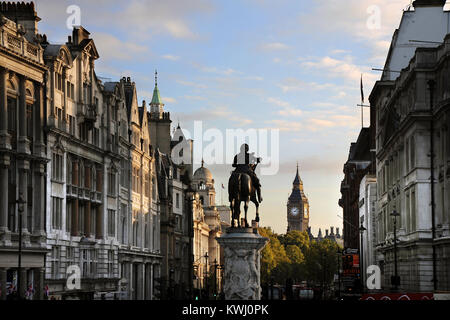 Looking down Whitehall to Big Ben from Trafalgar Square Stock Photo