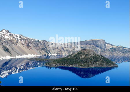 Beautiful view on Crater Lake and Wizard Island. Crater Lake National Park, Oregon Stock Photo