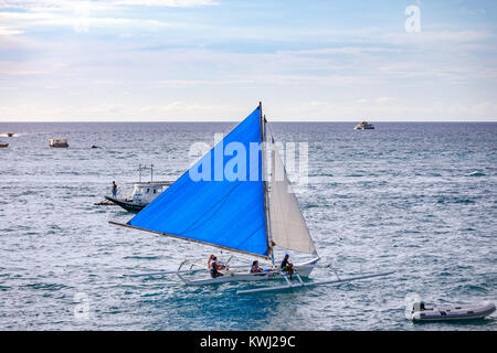 BORACAY ISLAND, PHILIPPINES - November 18, 2017 : Traditional Sailboats on Boracay beach Stock Photo