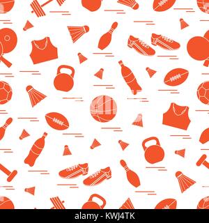 Seamless pattern on the sports theme. Vector illustration sports and fitness equipment. Series of Sporting Patterns. Stock Vector
