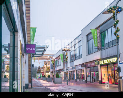 Dawn light at christmas time in the Willow Place shopping centre, Corby, England. Stock Photo