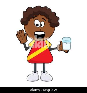 black african boy cartoon with milk design isolated on white background Stock Vector