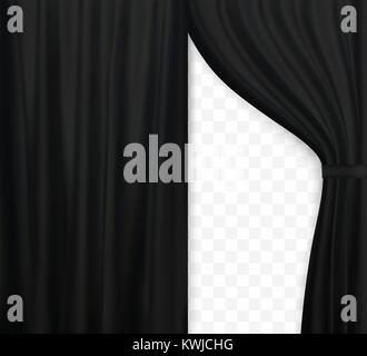 Naturalistic image of Curtain, open curtains Black color on transparent background. Vector Illustration. Stock Vector