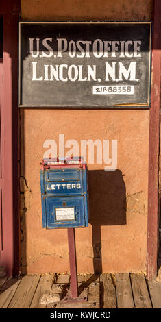 Vintage post office, mail box in Lincoln, New Mexico, USA old west town  famous for Outlaw Billy the Kid and the Lincoln County War. Stock Photo