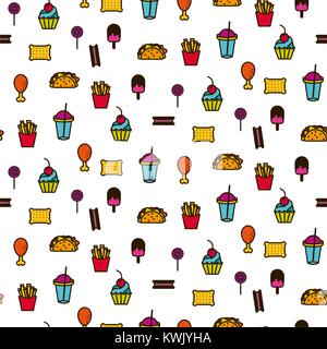 Fast food icon style seamless vector pattern. Stock Vector