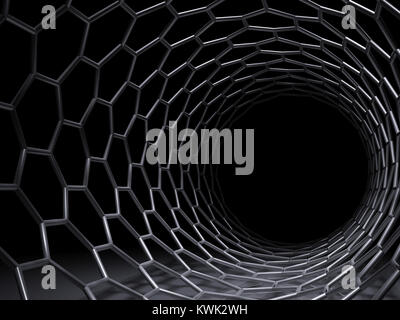 Abstract technology background, tunnel of hexagonal mesh over black. 3d illustration Stock Photo