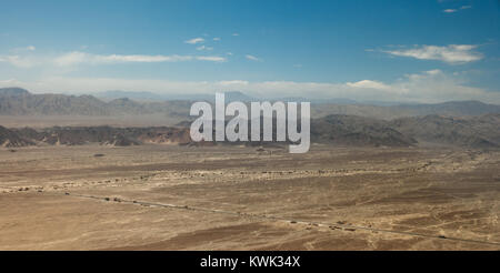 Aerial picture of the plain of Nazca seen from the plane over the lines, Nazca, Peru Stock Photo