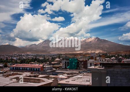 Panoramic view of the city of Arequipa, Peru with the El Misti volcano in the background Stock Photo
