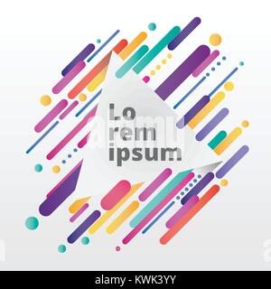 Vector background with triangle paper card and abstract colorful shapes. Trendy neon lines and circles wallpaper in a modern material design style. co Stock Vector