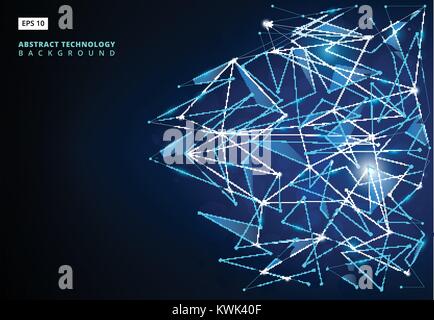 Abstract molecules technology with linear and polygonal pattern shapes on dark blue background. Illustration Vector design digital technology concept Stock Vector