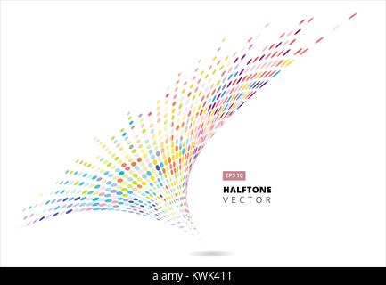 Abstract halftone spiral rainbow dots pattern perspective, storm colorful, isolated on white background, vector illustration Stock Vector