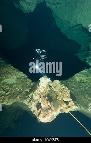 divers underwater caves diving Florida United States of America Stock Photo