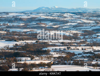 Looking over the Worcestershire countryisde and the Malvern Hills seen from Clee Hill village, Shropshire, England, UK. Stock Photo