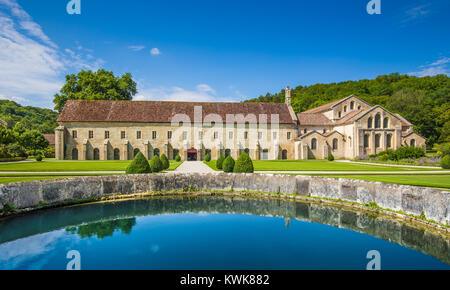 Beautiful view of famous Cistercian Abbey of Fontenay, a UNESCO World Heritage Site since 1981, in the commune of Marmagne, Burgundy, France Stock Photo