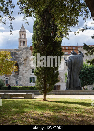 Bell tower& Grgur Ninski at Golden Gate, Split, Croatia Stock Photo