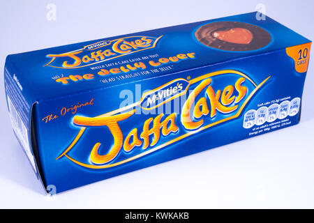 LONDON, UK - DECEMBER 18TH 2017: An unopened pack of Jaffa Cakes, manufactured by McVities, on 18th December 2017. Stock Photo