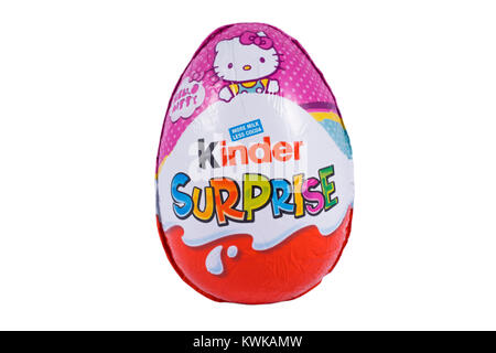 LONDON, UK - DECEMBER 18TH 2017: A Kinder Surprise, or also known as a Kinder Egg, manufactured by Italian company Ferrero, on 18th December 2017. Stock Photo