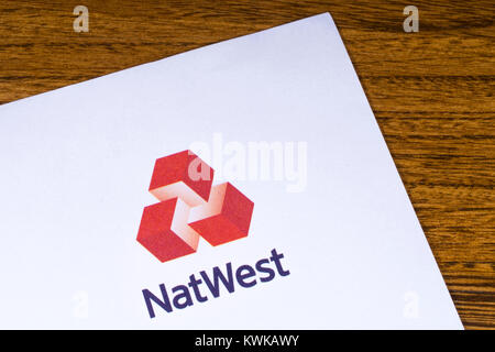 LONDON, UK - DECEMBER 18TH 2017: Close-up of the Natwest bank logo on a promotional leaflet, on 18th December 2017. Stock Photo