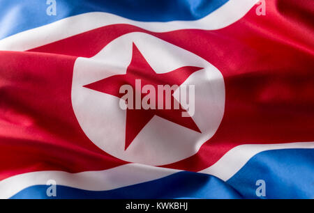 North korea flag. Colorful North Korea flag waving in the wind. Stock Photo