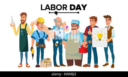 Labor Day Vector. A Group Of People Of Different Professions. Flat Isolated Cartoon Character Illustration Stock Vector