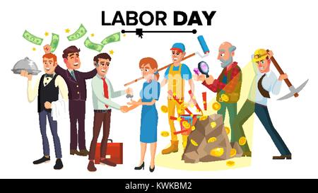 International Labor Day Vector. People Group Different Occupation Set. Isolated Cartoon Character Illustration Stock Vector