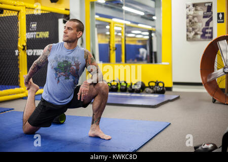 Former WWF Wrestler, CM Punk (Phil Brooks) trains at Roufusport Gym and MMA Academy in Milwaukee, Wisconsin. Stock Photo