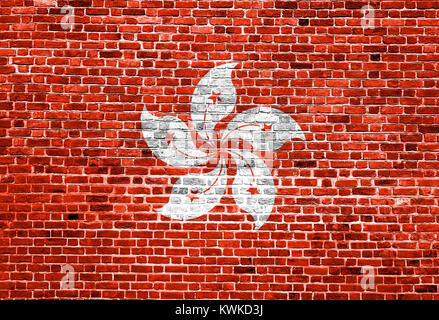 Flag of Hong Kong painted on brick wall, background texture Stock Photo
