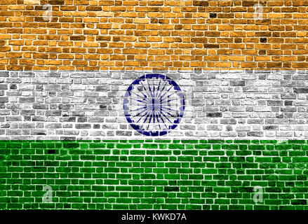 Flag of India painted on brick wall, background texture Stock Photo