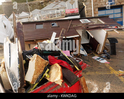 Eleanor Storm Newquay Harbour damage Stock Photo