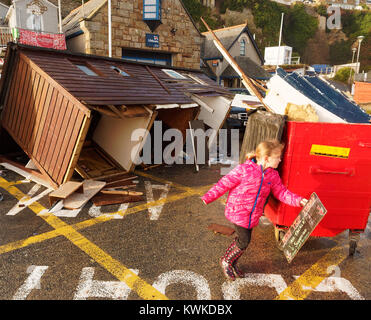 Eleanor Storm Newquay Harbour damage Stock Photo