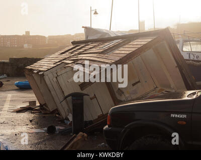 Eleanor Storm Newquay Harbour damage Stock Photo