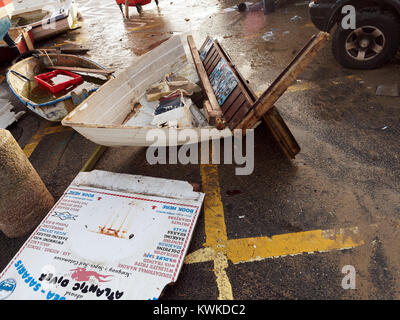 Eleanor Storm Newquay Harbour damage Stock Photo