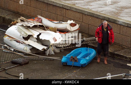 Eleanor Storm Newquay Harbour damage Stock Photo