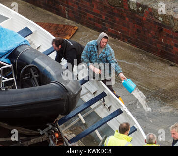 Eleanor Storm Newquay Harbour damage Stock Photo