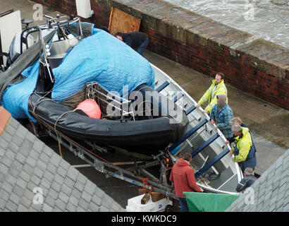 Eleanor Storm Newquay Harbour damage Stock Photo