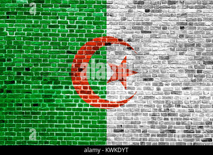 Flag of Algeria painted on brick wall, background texture Stock Photo