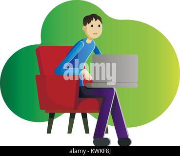 Guy freelancer with laptop vector illustration Stock Vector