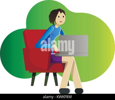 Girl freelancer with laptop vector illustration Stock Vector