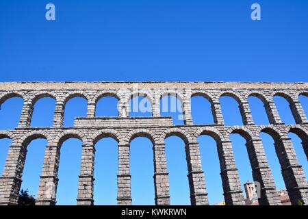 The famous ancient aqueduct in Segovia, Castilla y Leon, Spain Stock Photo