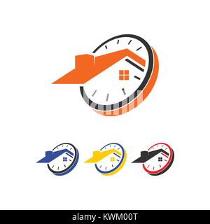 home real estate clock logo Stock Vector